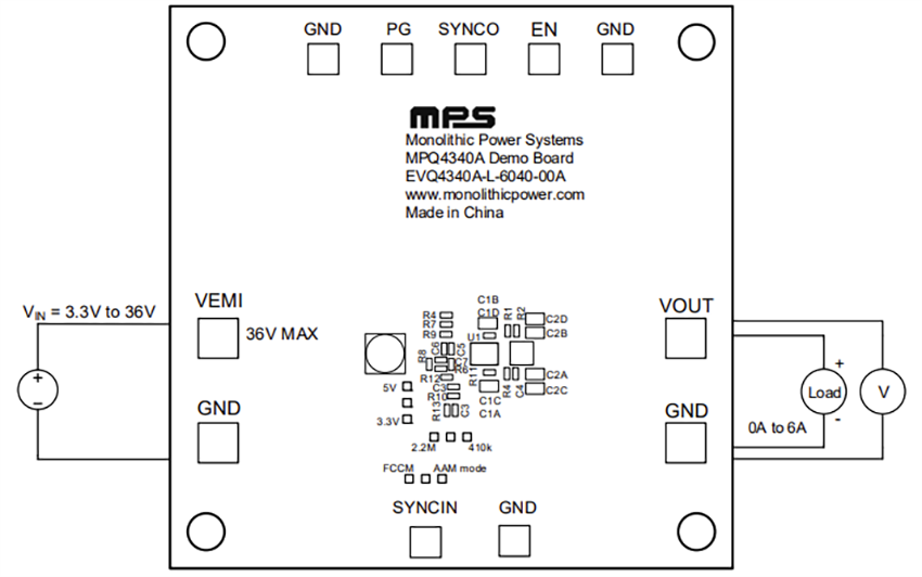 Mechanical Drawing - Monolithic Power Systems (MPS) EVQ4340A-L-6040-00A Evaluation Board